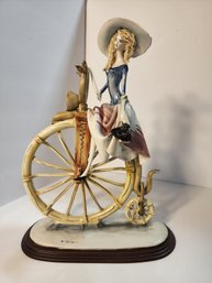 #28s Emilio Tezza Rare Large Girl On Bike Porcelain Figurine  One Of A Kind Italian