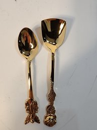 #33s 2 Gold Tea Serving Spoons