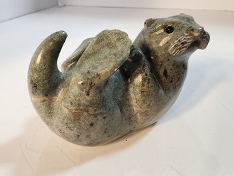 #45s Hand Carved Soapstone Otter Signed