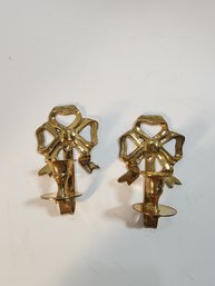 #46s  2 Small But Beautiful Brass Bow Wall Hooks