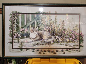 #55s Cat In The Flowers With Painted Matt Nicely Framed