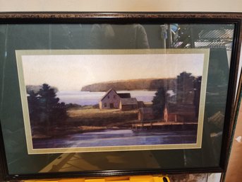 #56s Cabin On The Sound Print In Nice Frame Matted.21x30