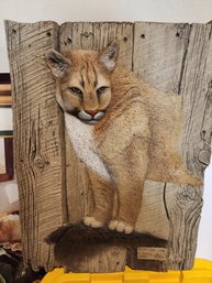 #57s G. Turner Mountain Lion On Wood Art Piece
