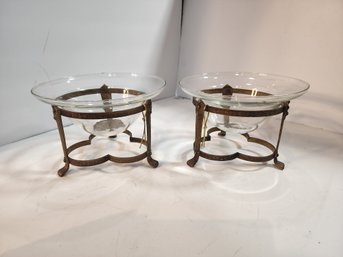 #60s  Pair Of Glass And Brass Potpourri Bowls