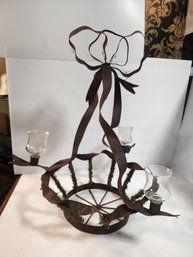 #83 Metal Basket With Glass Candle Sconces