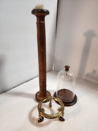 #100s Cloche, Antique Spool Candlestick And Brass Stand