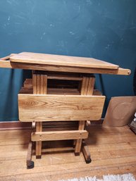 #33 Quality Solid Oak Vintage Tv Tray Set Extremely Nice