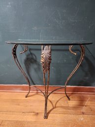 #44 Ornate Metal Iron Table With Glass Top