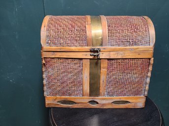#52 Wicker Box With Brass Accents
