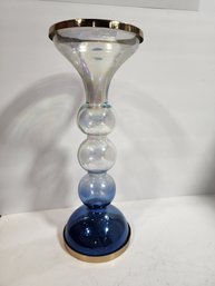 #56 HOMBRE BLUE TO CLEAR GLASS CANDLE STICK 15' TALL