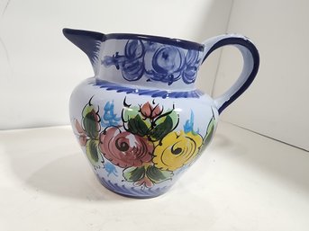#95  PRETTY HAND PAINTED BLUE PITCHER FROM PORTUGAL