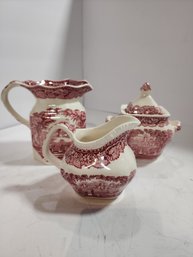#101 MASON'S VISTA IRONSTONE TRANSFER WARE FROM ENGLAND TEAPOT, CREAMER AND SUGAR SET