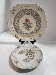 #105  HAND PAINTED PLATE ADN 22K GOLD  LARGER SIZED PLATE