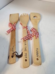 #120 3 HAND MADE WOOD COOKING UTENSIL NEW