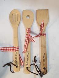 #121 3 HAND MADE NEW WOODEN COOKING UTENSILS