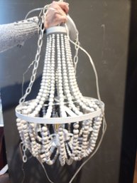 #154 VERY NICE WOOD BEADED 4 LIGHT CHANDELIER