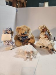 #173 LOT OF 4 FUGLY HAND MADE COLLECTOR DOLLS SOME WERE VERY EXPENSIVE. HMMM
