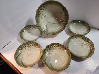 #48 Beautiful Italian Salad Bowl Set With  Salad Bowl And 5 Plates