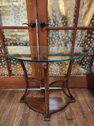#62 Antique  Leaf Carved Table  With Thick Glass 34x16x30h