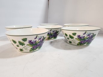 #71 5 Sweet Violet Waverly Soup Bowls