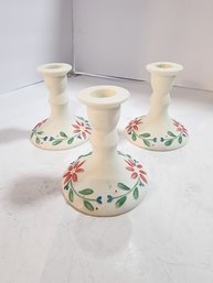 #78 3 Beautiful Hand Painted Porcelain Candle Sticks