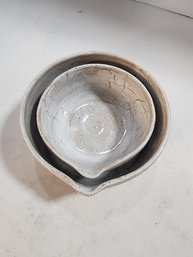 #97 2  VINTAGE CRACKLED SPOUT NESTING BOWLS