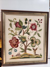 #111 FRAMED AND MOUNTED BEAUTIFUL FLORAL CREWEL HAND MADE PICTURE