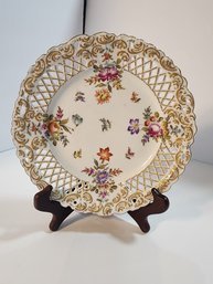 #129 SAXONIA FLORA LACE EDGE SERVING PLATE HAND PAINTED STUNNING