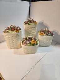 #127 VERY NICE CERAMIC VINTAGE CANISTER SET FRUIT THEM LIDS