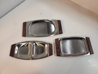 #136 MID CENTURY MODERN TEAK AND ALUMINUM NUT DISHES