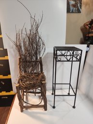 #143 OUTDOOR TWIG DECOR  CHAIR AND METAL TABLE