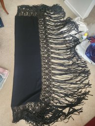 18  Vintage Black Wool Crochet Piano Shawl.