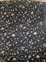 #25 3 Yard Of Black Wool Embroidered With Pink Florals ..stunning