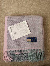 #31 Pink And Blue New In Bag Wool Blanket With Fringe Edging