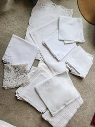 #48 Lot Of White Cotton Plain And Embroidered Vintage Napkins And Placemats