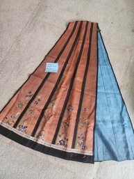 #50 Antique Asian Silk Embroidered Skirt  Piece.  Lined In Blue Silk