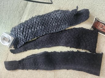 #58 Black Leather Snake Skin Pieces From A Large Snake
