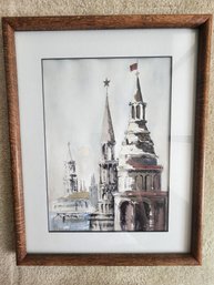 #77 Framed And Matted Architecture Watercolor By Corley