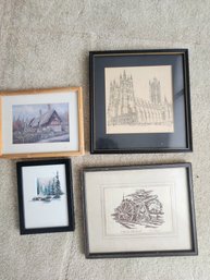 #79 Lot Of 4 Very Nice Framed Art Works Most Are Originals