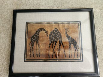 #80 Mid Century Framed Giraffe Painting From Africa