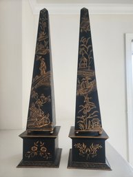 #85 Set Of Vintage Chinoiserie Tole Obelisks