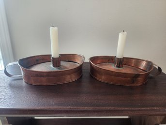 #88 Pair Of Antique Copper Candle Holders