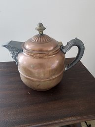 #93 Antique English Copper Teapot With Pewter Handle