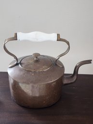 #94 Antique Copper Teapot With Ceramic Handle
