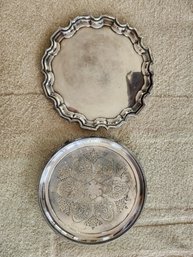 #118 2 Pretty Round Silverplate Serving Trays