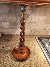 137  Mid Century Twisted Wood And  Brass Candlestick