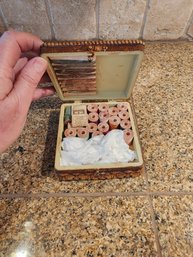 #138  Adorable Antique Small Wood Sewing Box Filled With Antique Wood Spools
