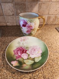#152 Hand Painted Bavarian Pitcher And Plate.  Extra Fabulous And Gramma