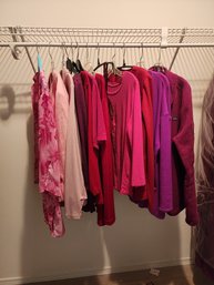 #158 Lot Of Pink And Red Toned Tops And Sweaters, Silks And More