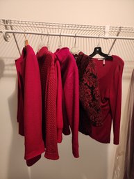 167 Lot Of Red Jackets And Sweaters.  Some Have Been Washed And Need To Be Restretched